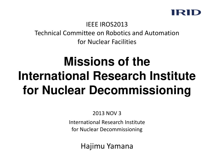 missions of the international research institute for
