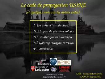 Le code de propagation USINE  (et quelques mots sur les autres codes)  I. Un zeste d'introduction