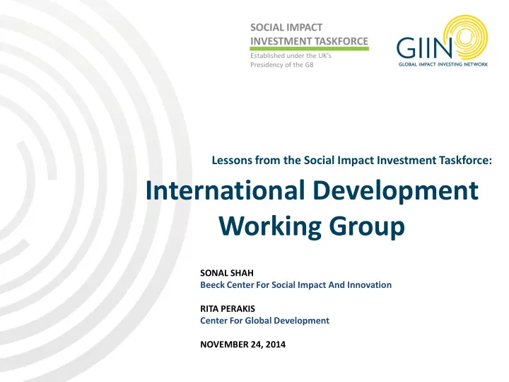 international development working group sonal shah beeck