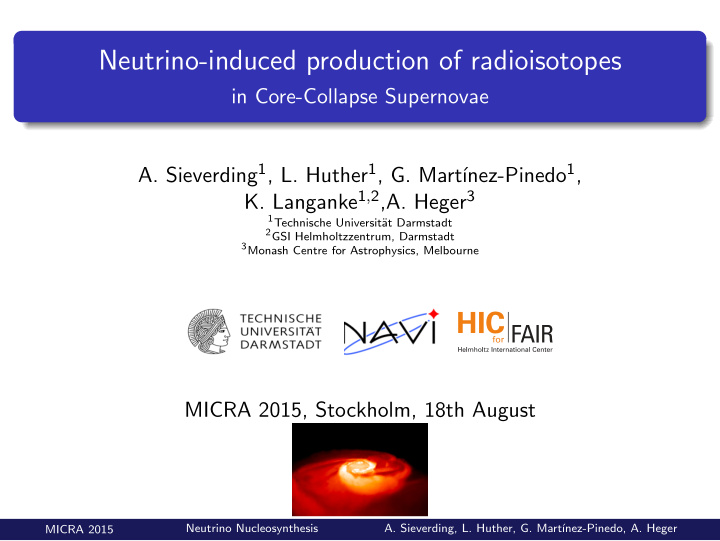 neutrino induced production of radioisotopes