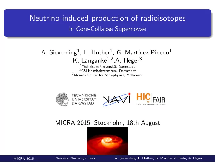 neutrino induced production of radioisotopes