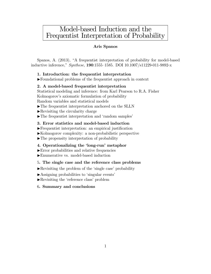 model based induction and the frequentist interpretation