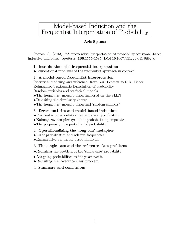 model based induction and the frequentist interpretation