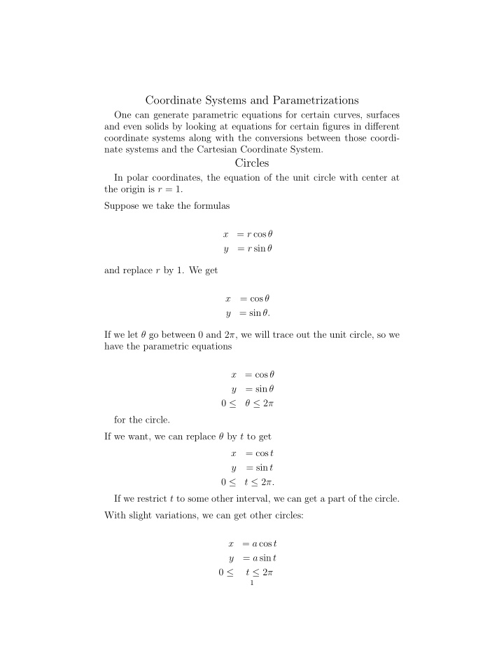 coordinate systems and parametrizations