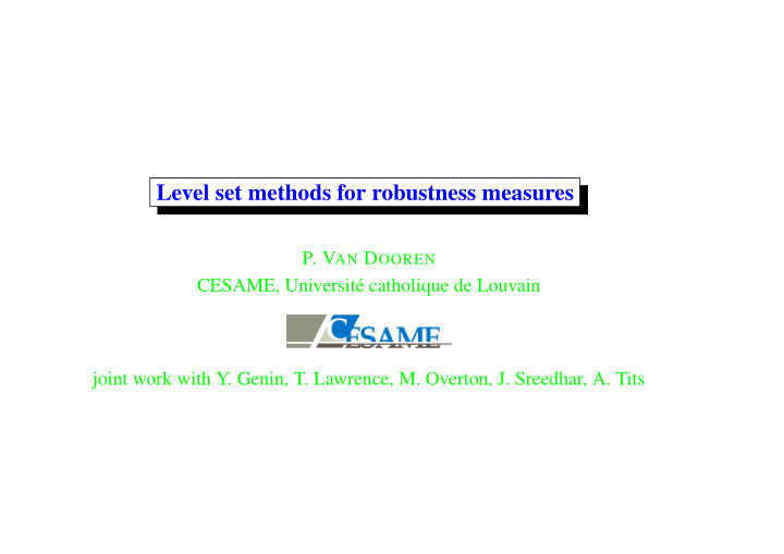 level set methods for robustness measures