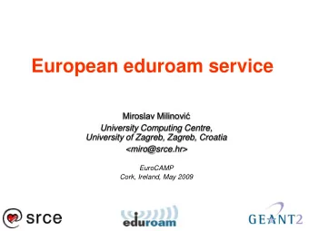 European eduroam service  Miroslav Milinovi  University Computing Centre,  University of Zagreb,