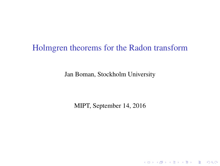 holmgren theorems for the radon transform