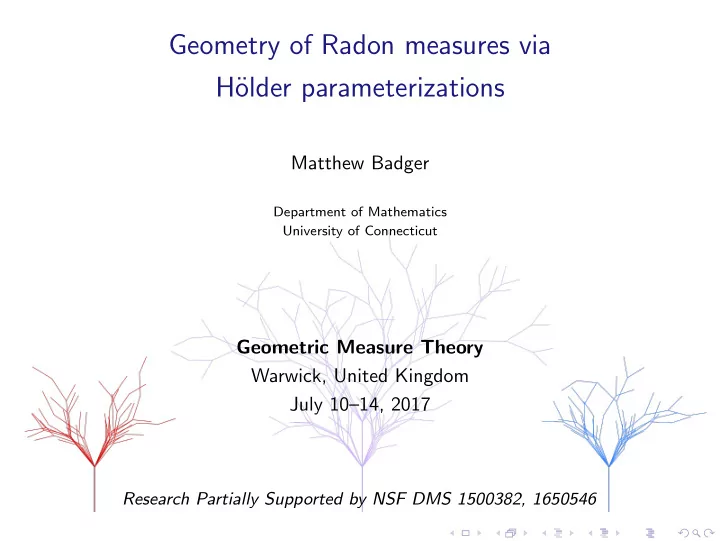 geometry of radon measures via h older parameterizations