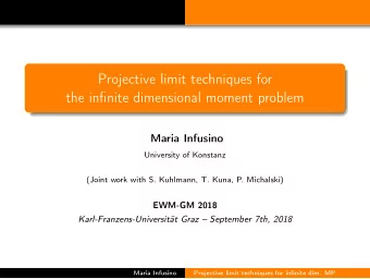 Projective limit techniques for  the infinite dimensional moment problem  Maria Infusino
