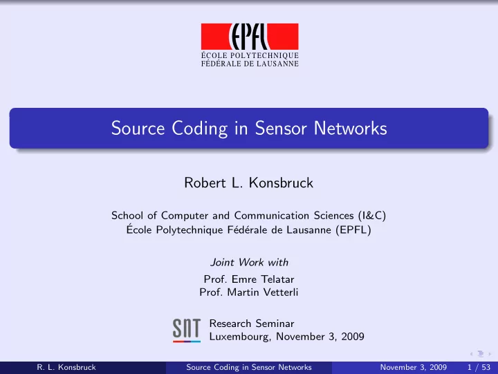 source coding in sensor networks
