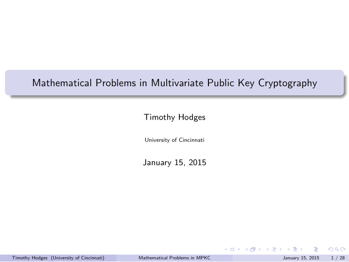 mathematical problems in multivariate public key
