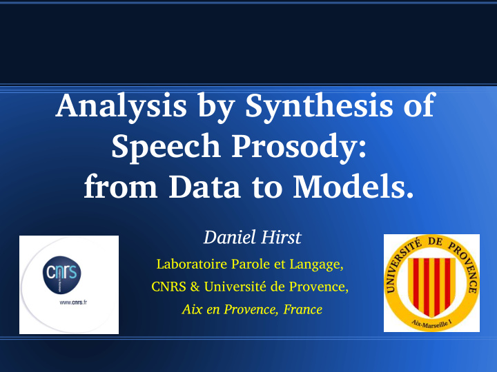 analysis by synthesis of speech prosody from data to