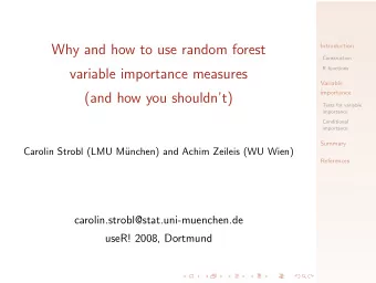 Why and how to use random forest  Introduction  Construction  R functions  variable importance