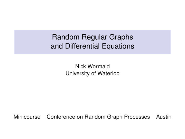 random regular graphs and differential equations