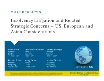 Insolvency Litigation and Related  Strategic Concerns  US, European and  St  t  i  C  US  E  d