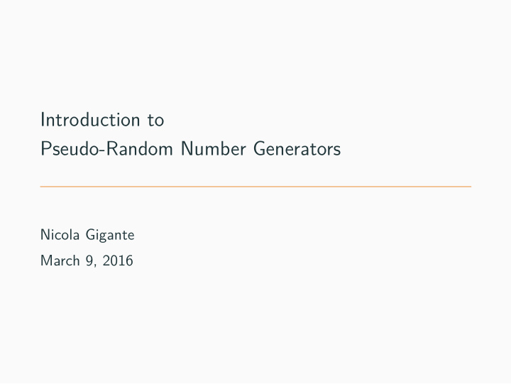 introduction to pseudo random number generators