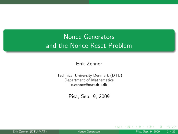 nonce generators and the nonce reset problem