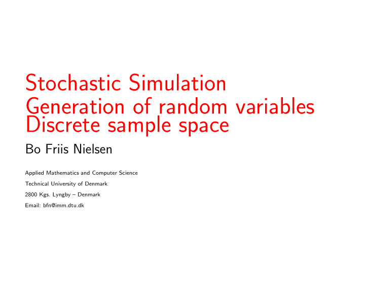 stochastic simulation generation of random variables