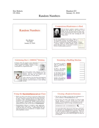Random Numbers  Computational Randomness is Hard  The best known academic computer scientist at