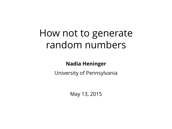 how not to generate random numbers