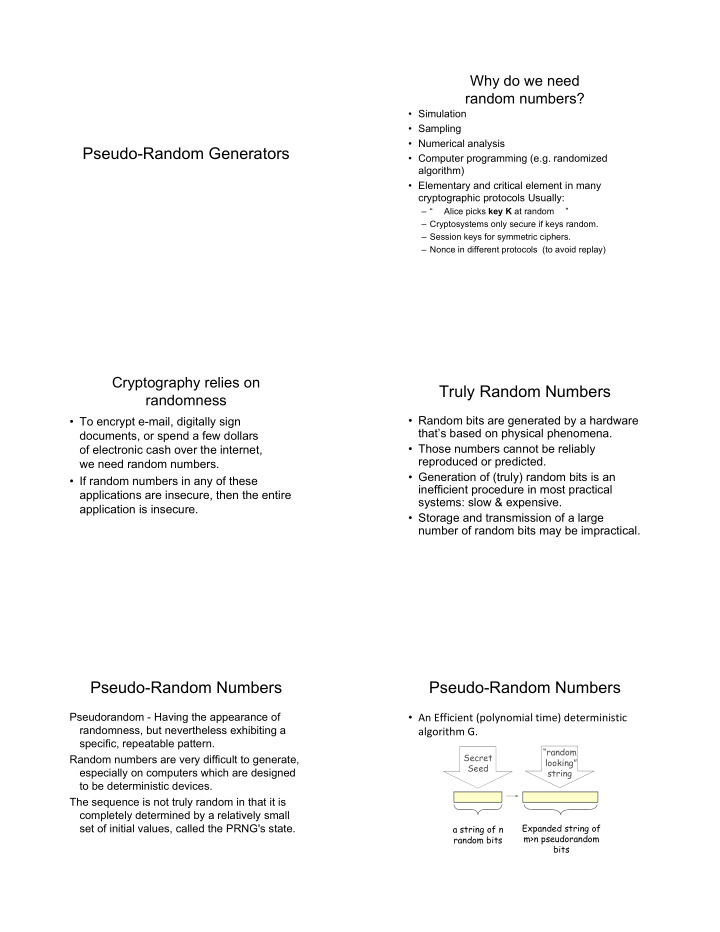 pseudo random generators