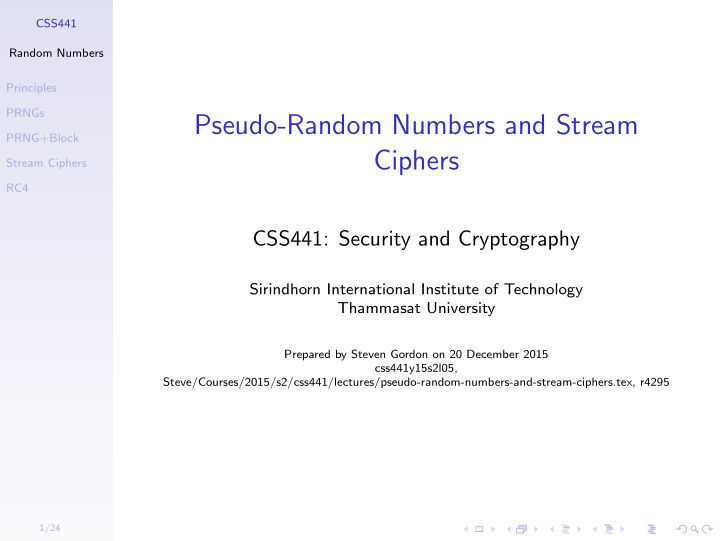 pseudo random numbers and stream