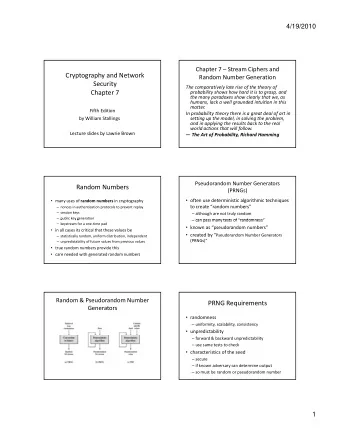 Cryptography and Network Random Number Generation  Security The comparatively late rise of the