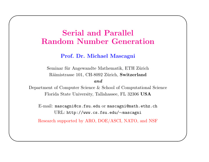 serial and parallel random number generation