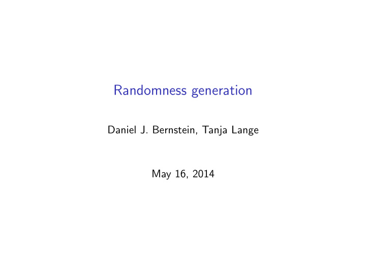 randomness generation