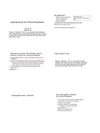Cybersecurity for Future Presidents  Homework for next week: Reading, Exercises  Reading for next