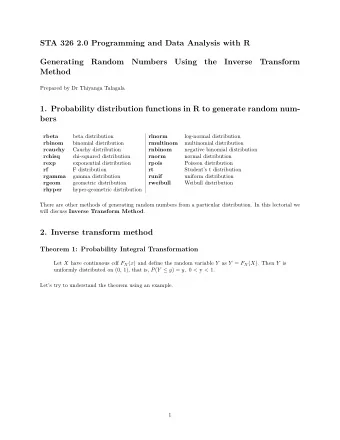 STA 326 2.0 Programming and Data Analysis with R  Generating  Random  Numbers  Using  the  Inverse