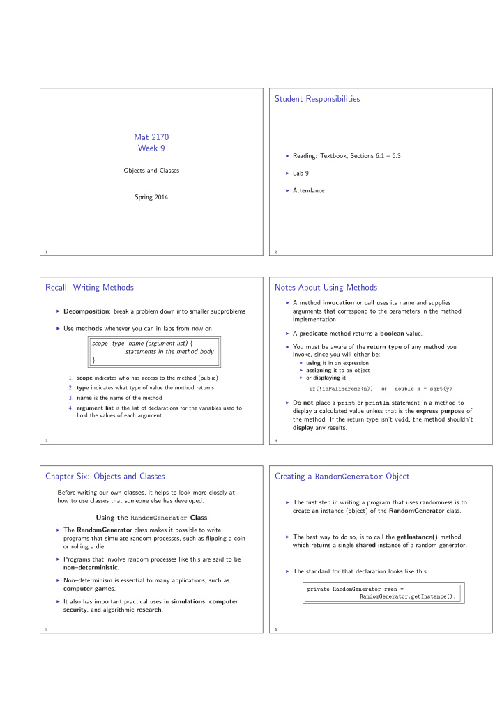 student responsibilities mat 2170 week 9