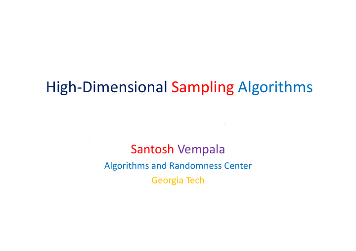 high dimensional sampling algorithms