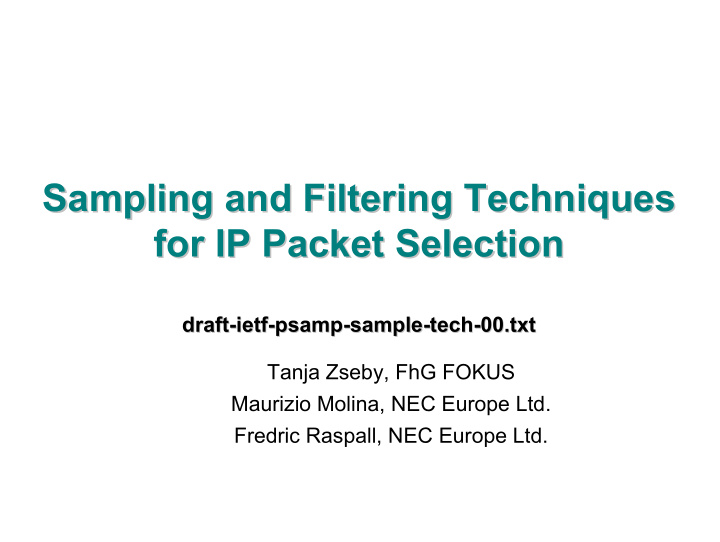 sampling and filtering techniques sampling and filtering