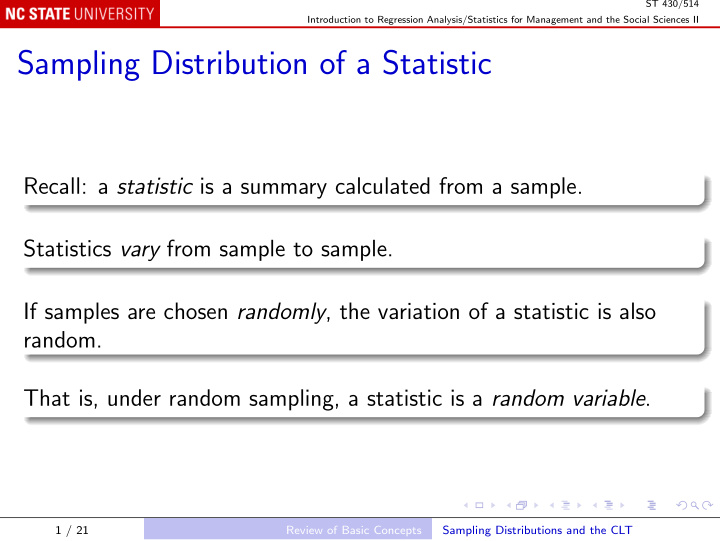sampling distribution of a statistic