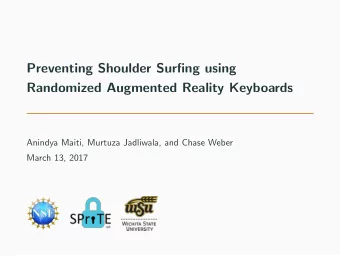 Preventing Shoulder Surfing using  Randomized Augmented Reality Keyboards  Anindya Maiti, Murtuza