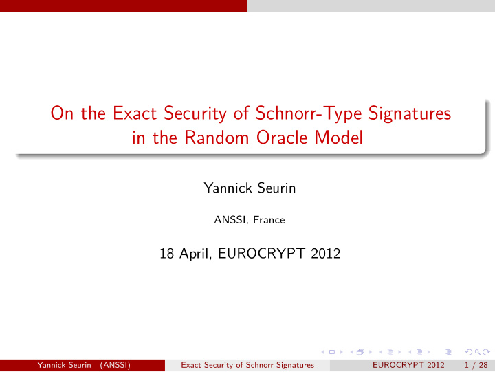on the exact security of schnorr type signatures in the