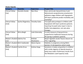 Poster Awards  Category  Awardee  Supervisor  Project Title  Clinical Fellow  Danielle Harake  Nee
