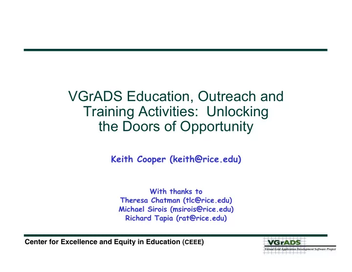 vgrads education outreach and training activities
