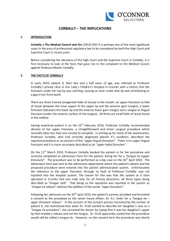 CORBALLY  THE IMPLICATIONS 1.  INTRODUCTION Corbally v The Medical Council and Ors [2015] IESC 9