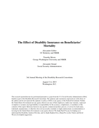 The Effect of Disability Insurance on Beneficiaries  Mortality  Alexander Gelber  UC Berkeley