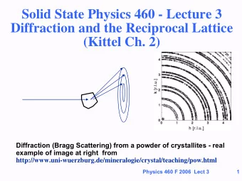 Solid State Physics 460 - Lecture 3  Diffraction and the Reciprocal Lattice  (Kittel Ch. 2)