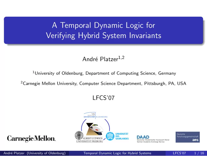 a temporal dynamic logic for verifying hybrid system