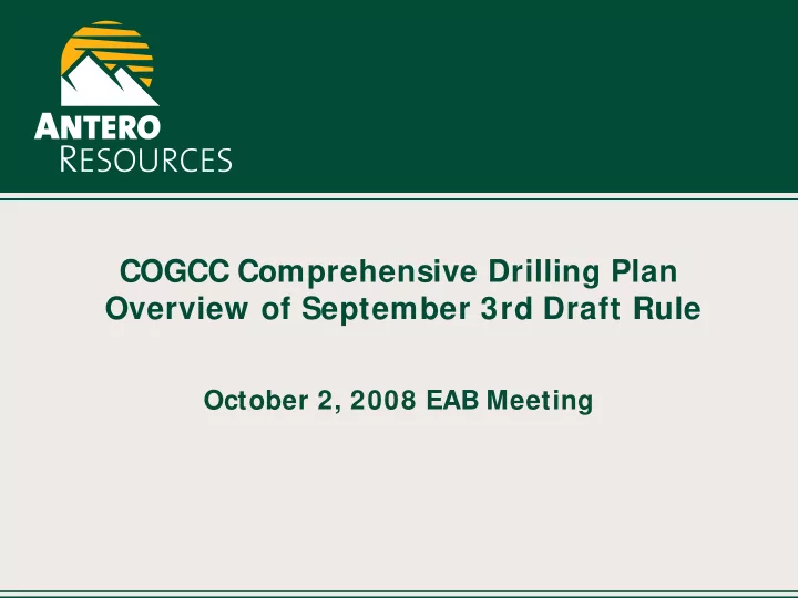 cogcc comprehensive drilling plan overview of september