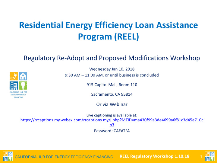 residential energy efficiency loan assistance program reel