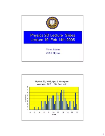 Physics 2D Lecture  Slides  Lecture 19: Feb 14th 2005  Vivek Sharma  UCSD Physics  1