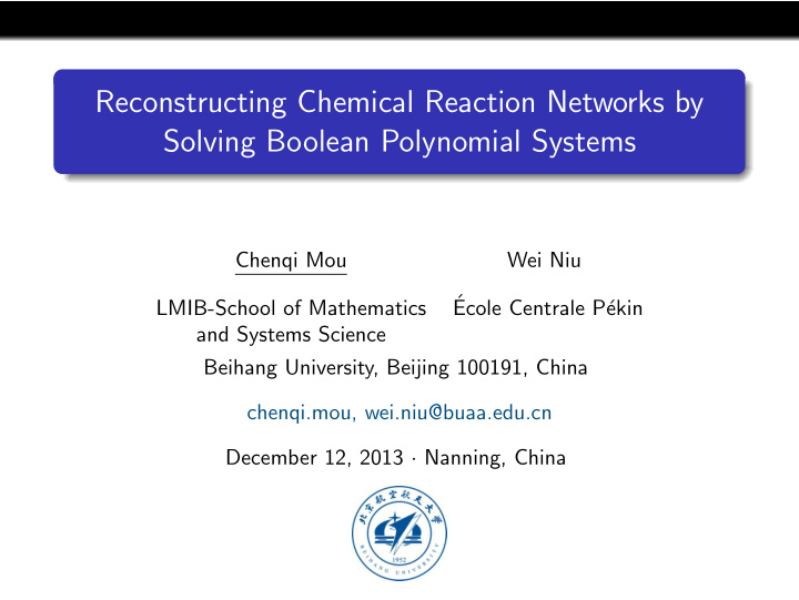 reconstructing chemical reaction networks by solving