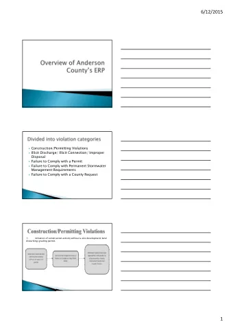 6/12/2015  Construction/Permitting Violations  Illicit Discharge/ Illicit Connection/