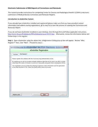 Electronic Submission of 806 Reports of Corrections and Removals  This tutorial provides
