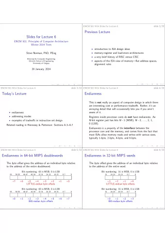 Previous Lecture  Slides for Lecture 6  ENCM 501: Principles of Computer Architecture  Winter 2014